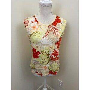 Light Yellow Sleeveless Floral Print Front Top Size Medium